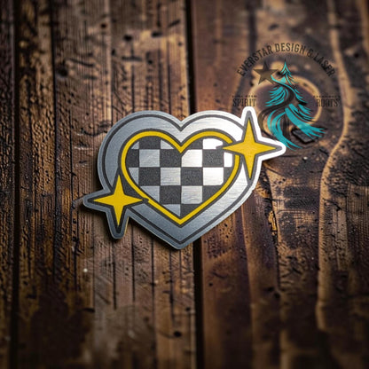 Retro Sparkle Checkered Heart Hat Patch