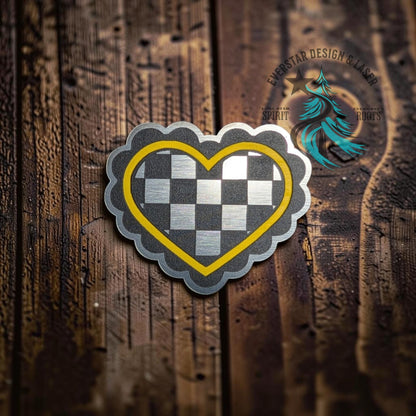Scalloped Checkered Heart Hat Patch