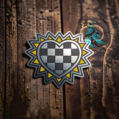 Retro Sunburst Checkered Heart Hat Patch