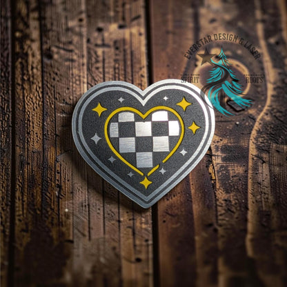 Groovy Star Checkered Heart Hat Patch