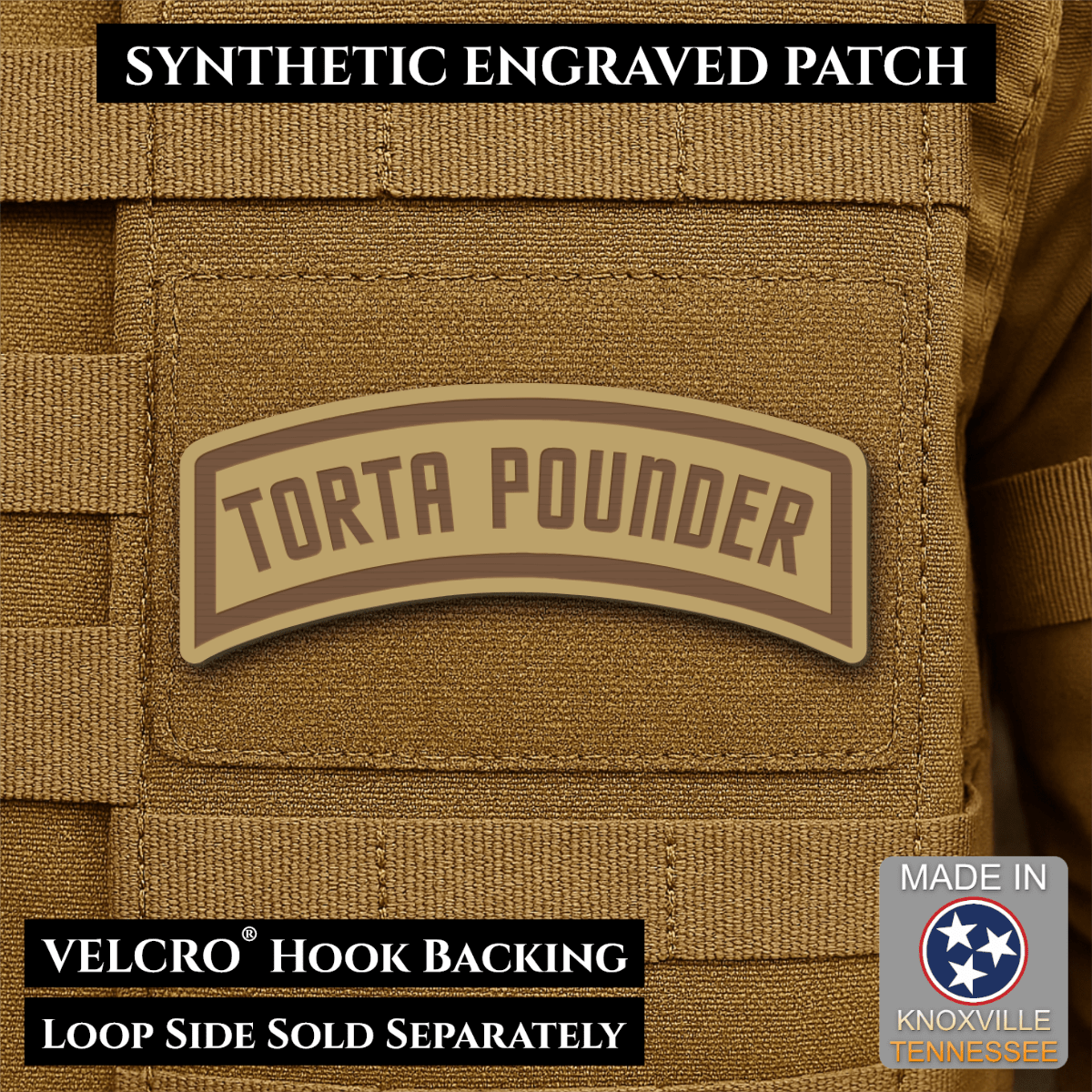 Torta Pounder Rocker Tab Funny Morale Patch, 1x2.6" | Made in USA | VELCRO® Brand Hook Backing - LoneStar Adhesive
