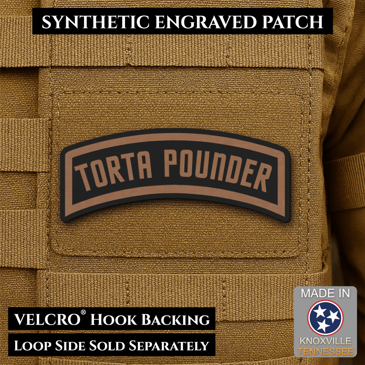 Torta Pounder Rocker Tab Funny Morale Patch, 1x2.6" | Made in USA | VELCRO® Brand Hook Backing - LoneStar Adhesive