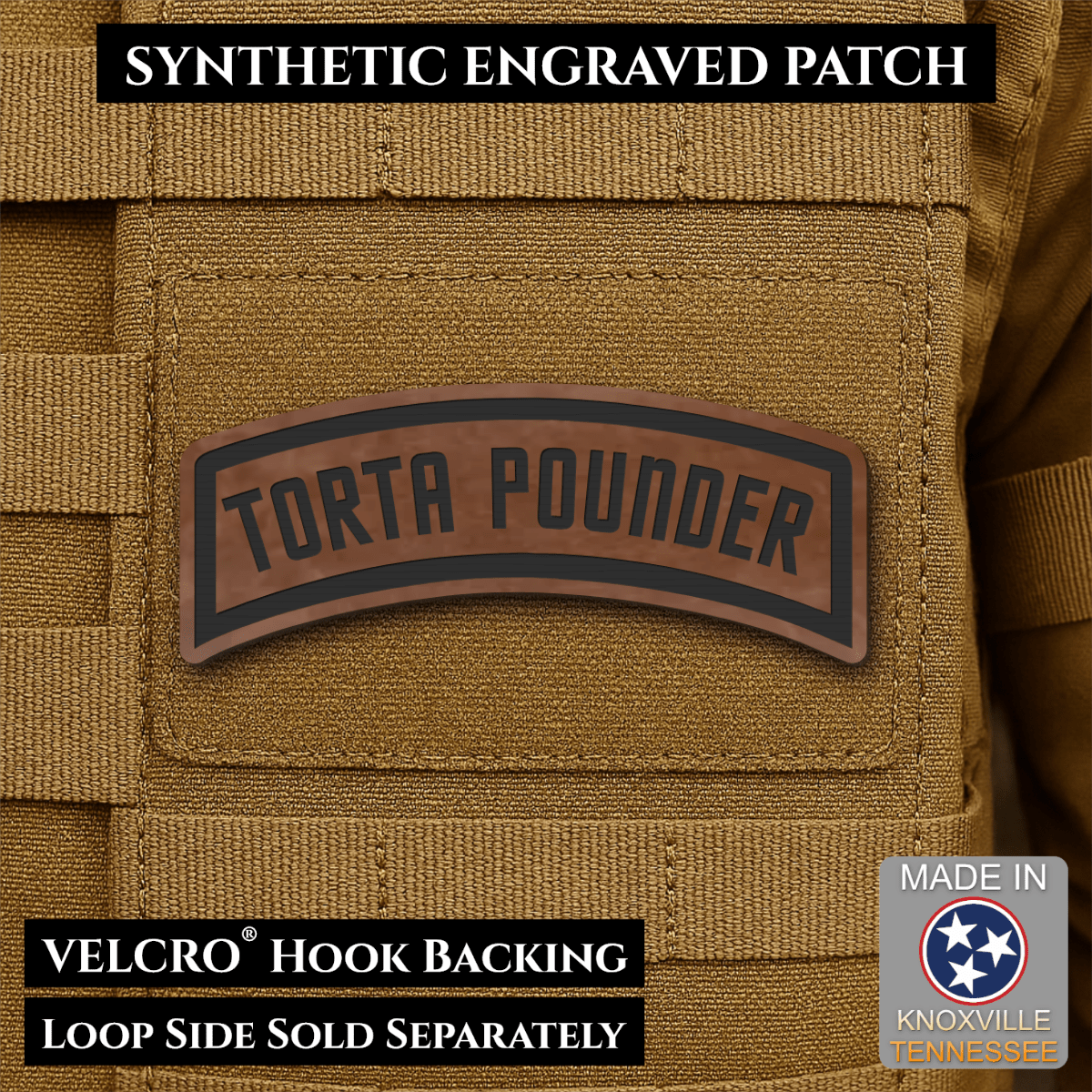 Torta Pounder Rocker Tab Funny Morale Patch, 1x2.6" | Made in USA | VELCRO® Brand Hook Backing - LoneStar Adhesive
