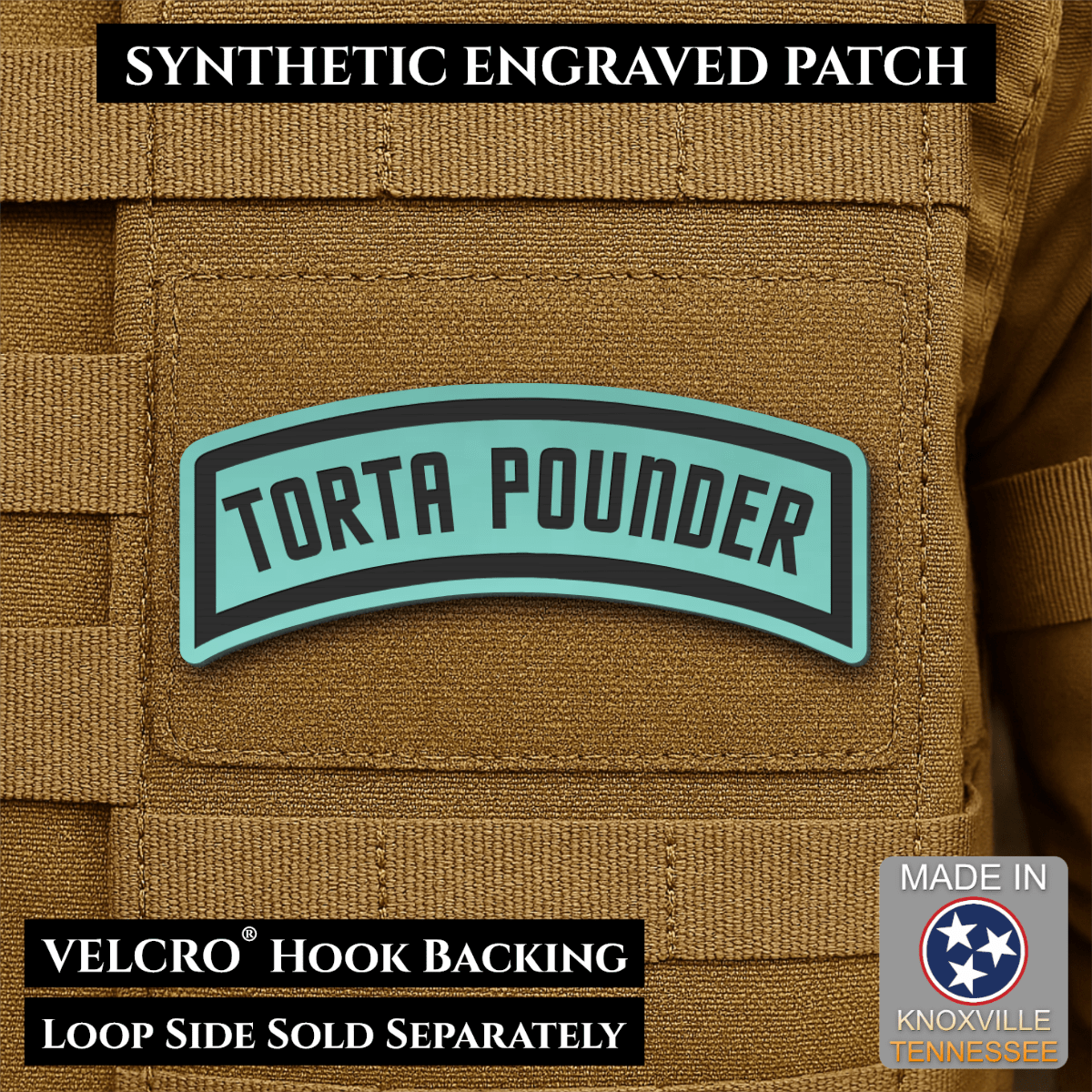 Torta Pounder Rocker Tab Funny Morale Patch, 1x2.6" | Made in USA | VELCRO® Brand Hook Backing - LoneStar Adhesive