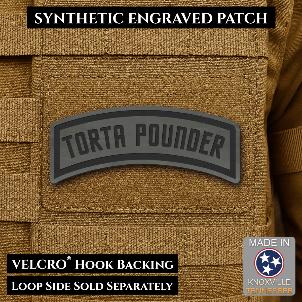 Torta Pounder Rocker Tab Funny Morale Patch, 1x2.6" | Made in USA | VELCRO® Brand Hook Backing - LoneStar Adhesive