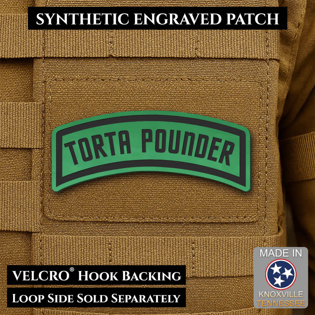 Torta Pounder Rocker Tab Funny Morale Patch, 1x2.6" | Made in USA | VELCRO® Brand Hook Backing - LoneStar Adhesive