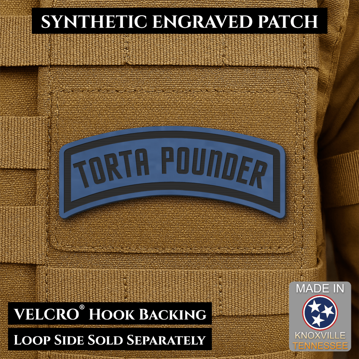 Torta Pounder Rocker Tab Funny Morale Patch, 1x2.6" | Made in USA | VELCRO® Brand Hook Backing - LoneStar Adhesive