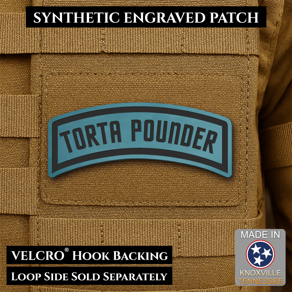 Torta Pounder Rocker Tab Funny Morale Patch, 1x2.6" | Made in USA | VELCRO® Brand Hook Backing - LoneStar Adhesive
