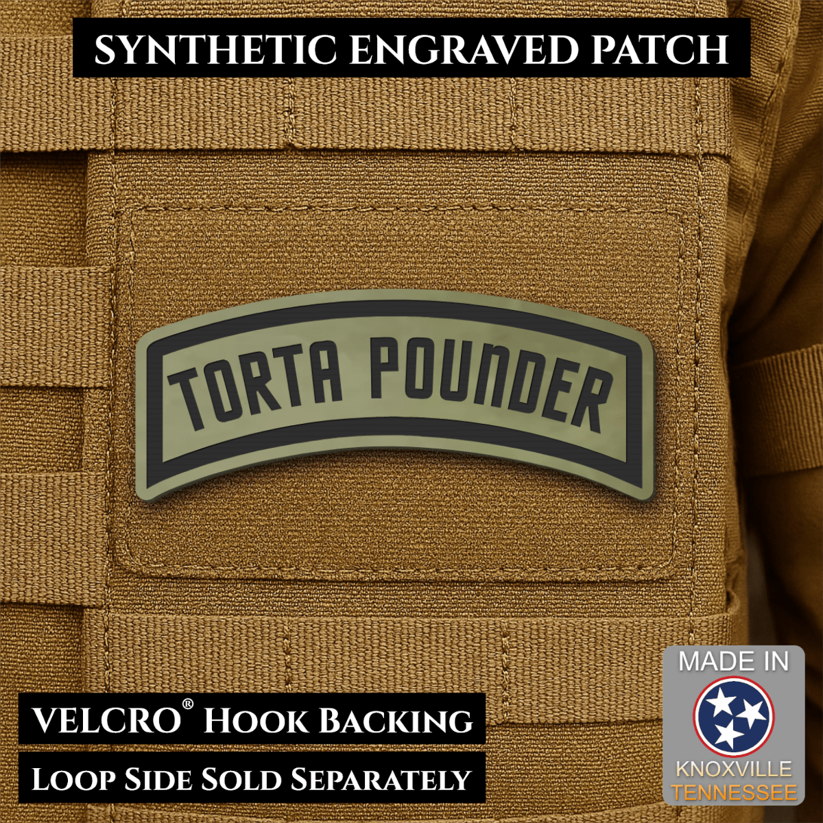 Torta Pounder Rocker Tab Funny Morale Patch, 1x2.6" | Made in USA | VELCRO® Brand Hook Backing - LoneStar Adhesive
