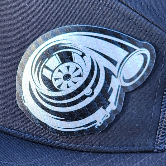 Turbocharger Power Boost Carbon Fiber Engraved Leatherette Hat Patch - MR01 - LoneStar Adhesive