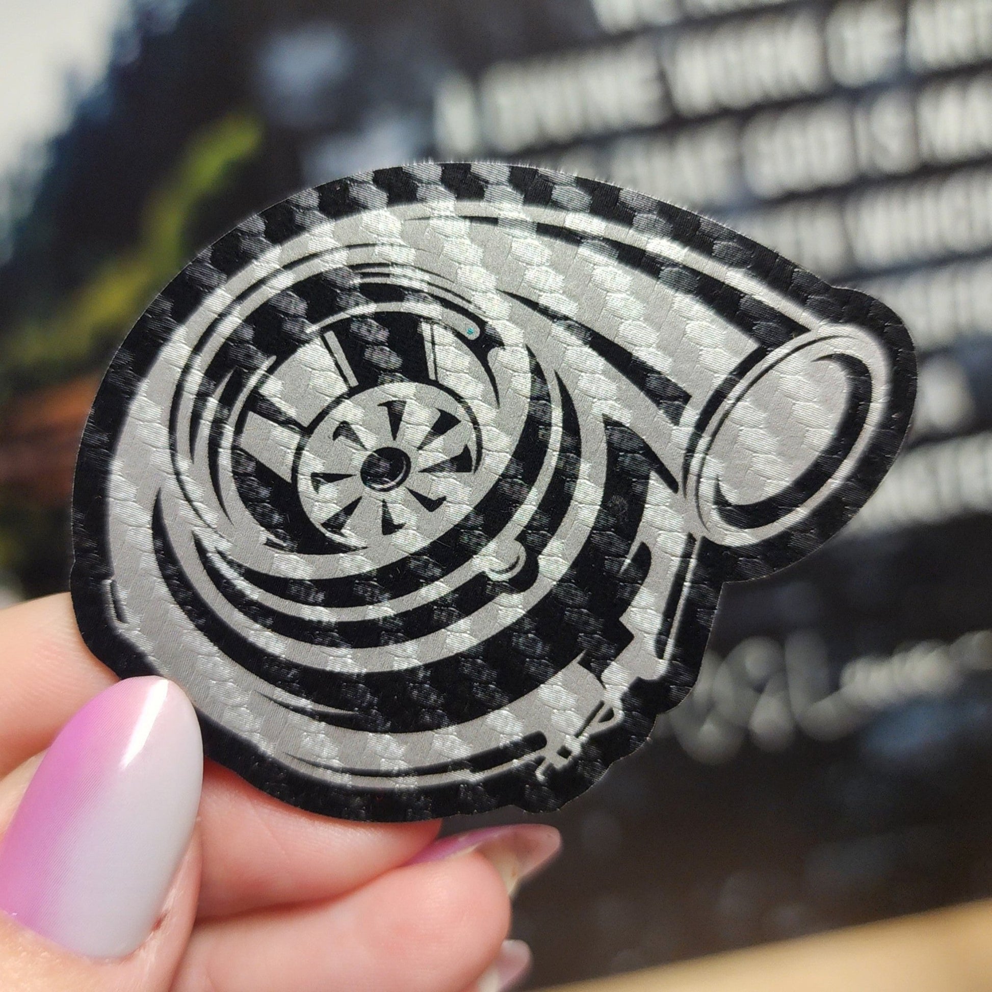 Turbocharger Power Boost Carbon Fiber Engraved Leatherette Hat Patch - MR01 - LoneStar Adhesive