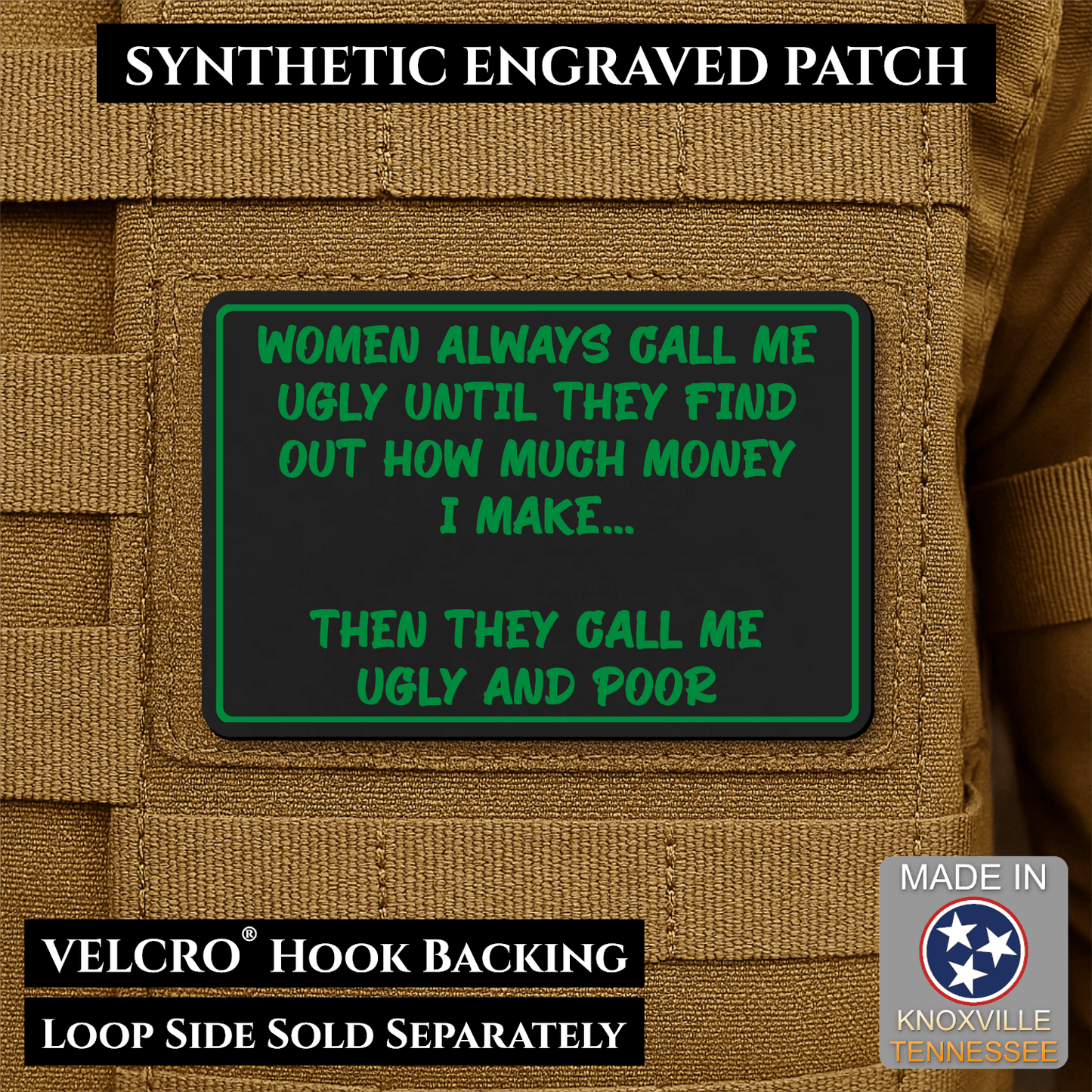 Ugly and Poor Funny Morale Patch | Made in USA | VELCRO® Brand Hook Backing - LoneStar Adhesive