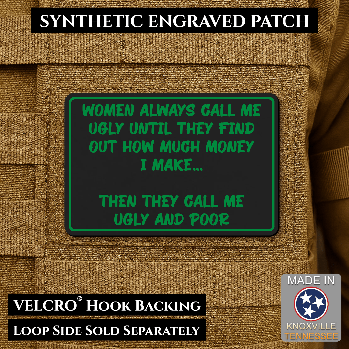 Ugly and Poor Funny Morale Patch | Made in USA | VELCRO® Brand Hook Backing - LoneStar Adhesive