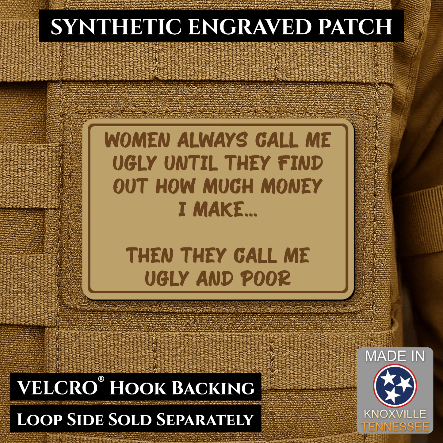 Ugly and Poor Funny Morale Patch | Made in USA | VELCRO® Brand Hook Backing - LoneStar Adhesive