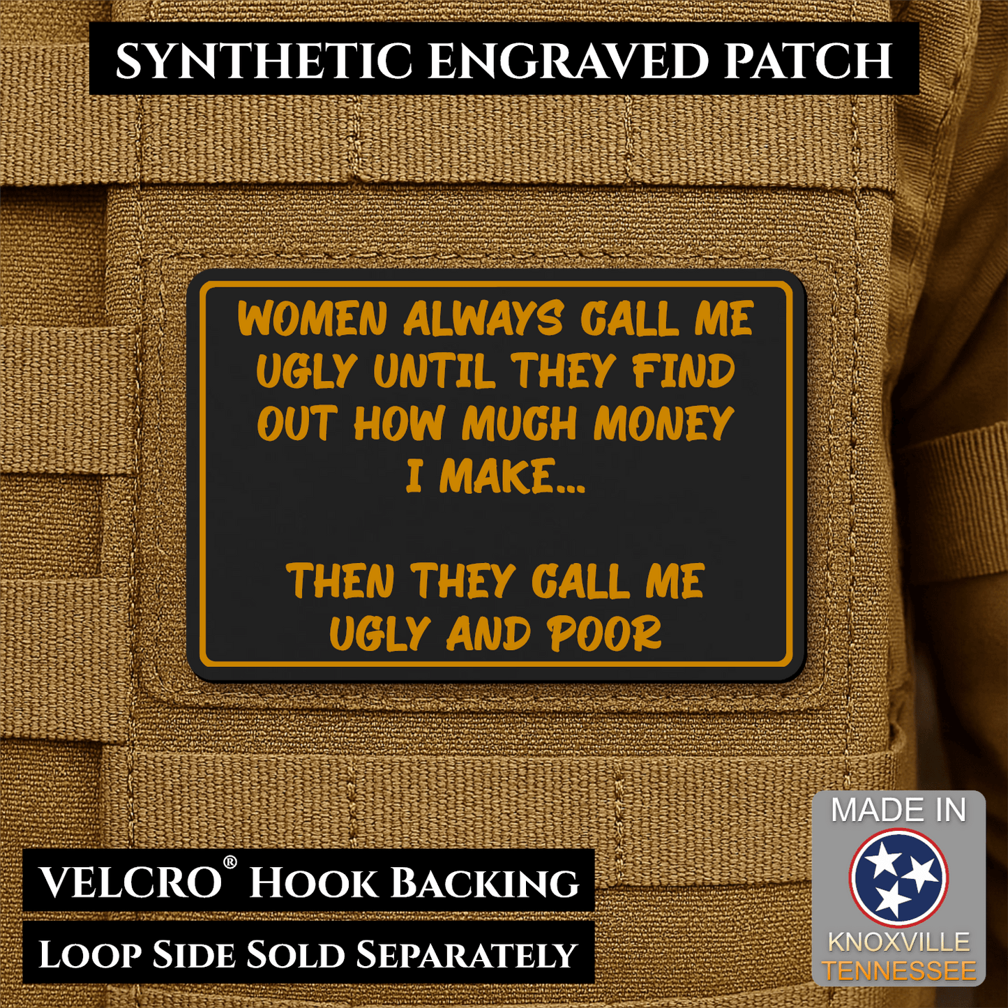 Ugly and Poor Funny Morale Patch | Made in USA | VELCRO® Brand Hook Backing - LoneStar Adhesive
