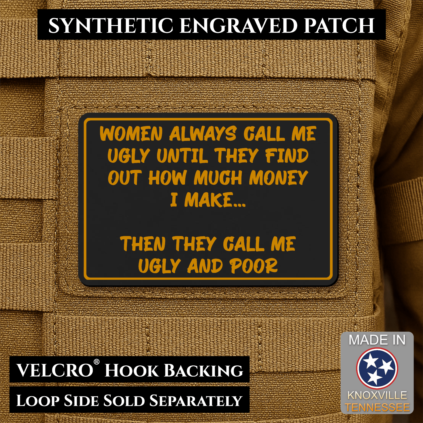 Ugly and Poor Funny Morale Patch | Made in USA | VELCRO® Brand Hook Backing - LoneStar Adhesive