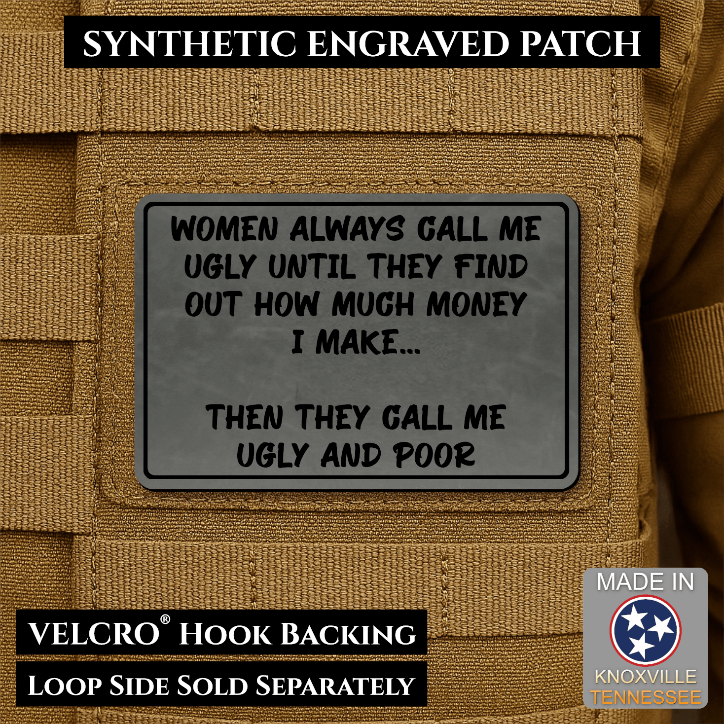 Ugly and Poor Funny Morale Patch | Made in USA | VELCRO® Brand Hook Backing - LoneStar Adhesive