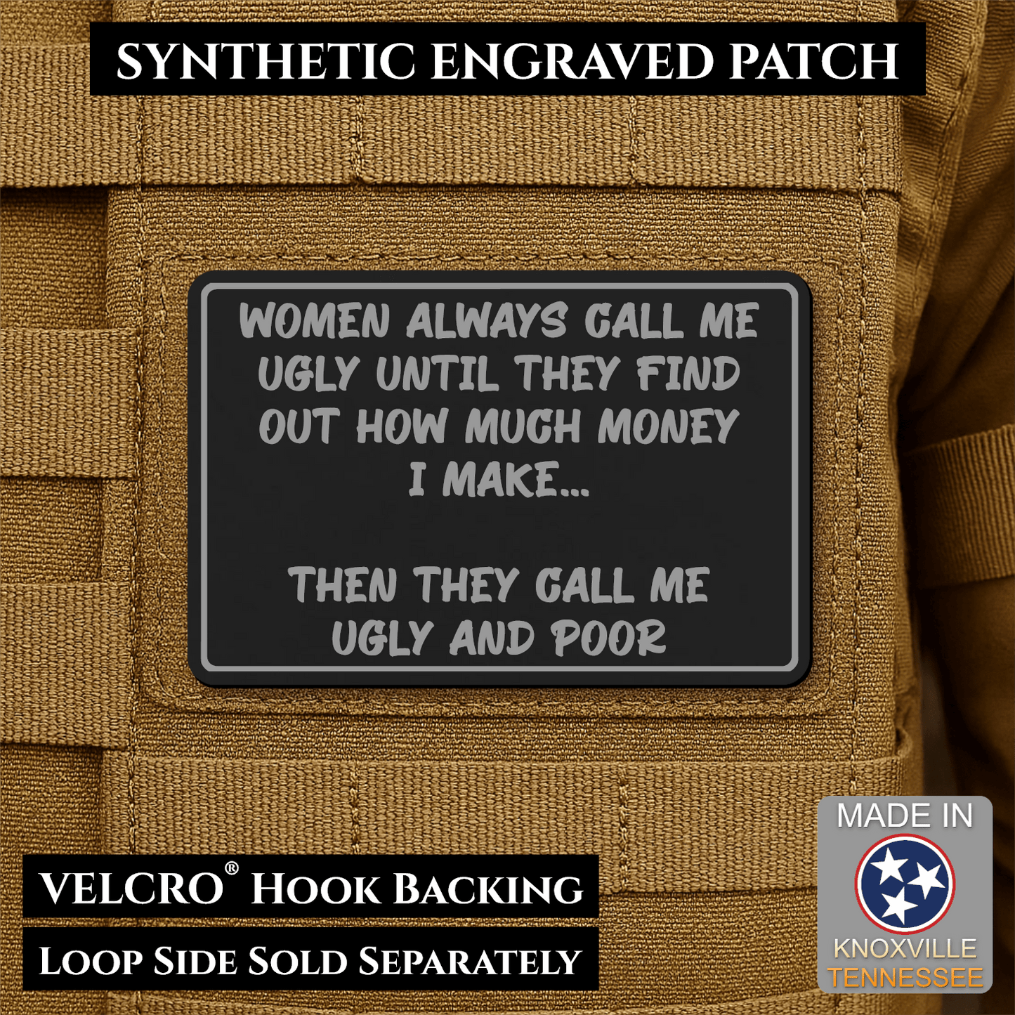 Ugly and Poor Funny Morale Patch | Made in USA | VELCRO® Brand Hook Backing - LoneStar Adhesive