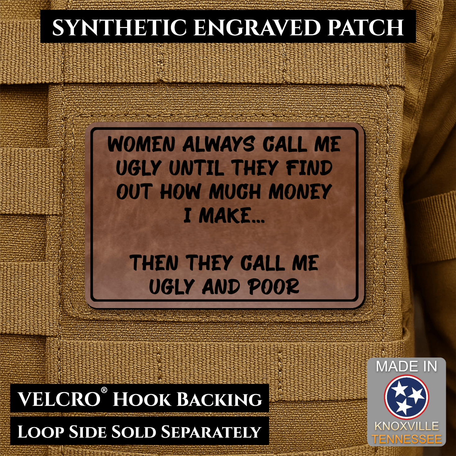 Ugly and Poor Funny Morale Patch | Made in USA | VELCRO® Brand Hook Backing - LoneStar Adhesive