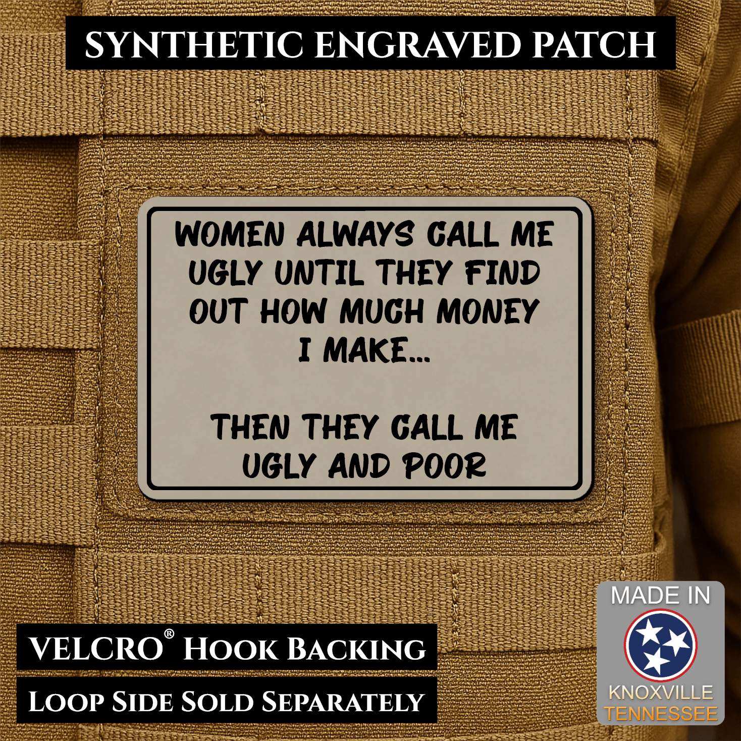 Ugly and Poor Funny Morale Patch | Made in USA | VELCRO® Brand Hook Backing - LoneStar Adhesive