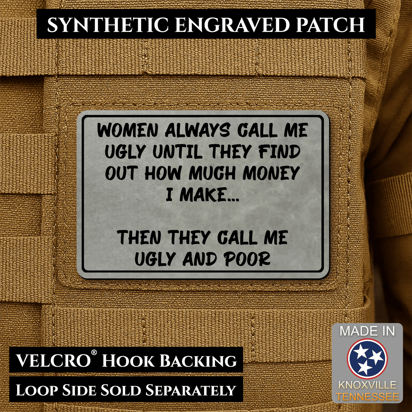 Ugly and Poor Funny Morale Patch | Made in USA | VELCRO® Brand Hook Backing - LoneStar Adhesive
