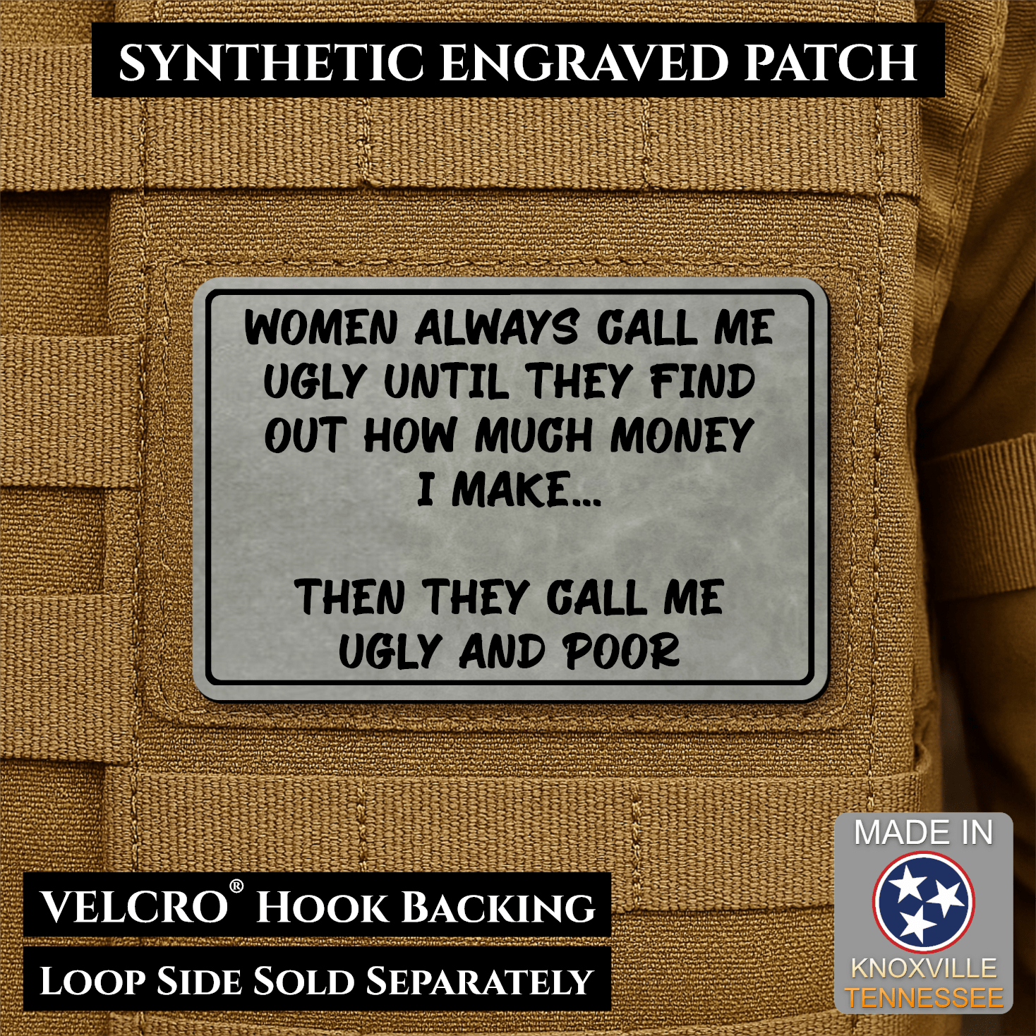 Ugly and Poor Funny Morale Patch | Made in USA | VELCRO® Brand Hook Backing - LoneStar Adhesive