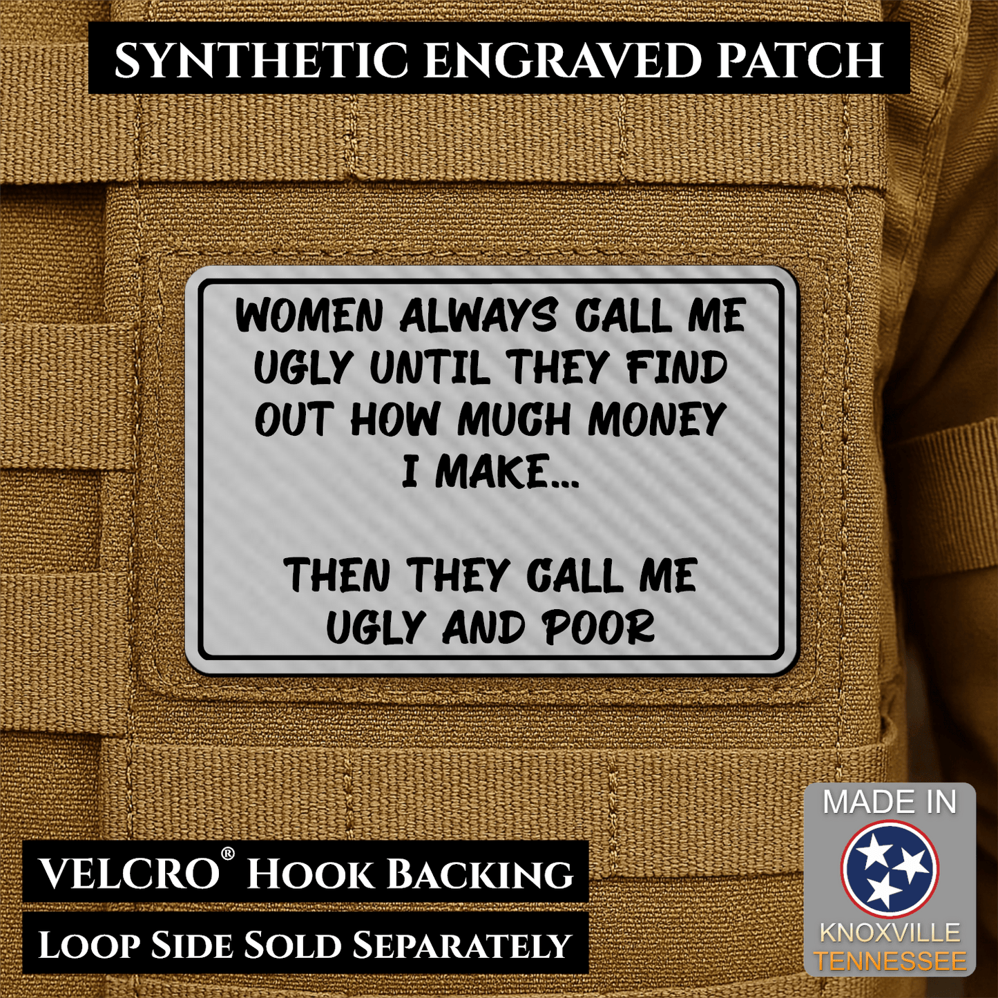 Ugly and Poor Funny Morale Patch | Made in USA | VELCRO® Brand Hook Backing - LoneStar Adhesive