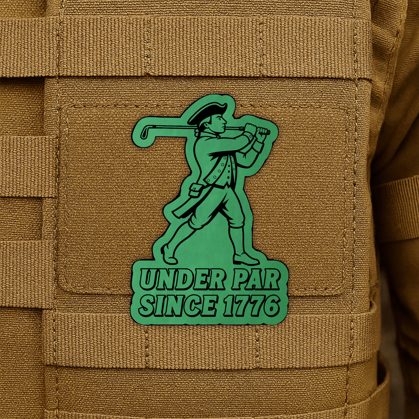 Under Par Since 1776, America 250 Funny Morale Patch 2"x3" Hook & Loop | Made in USA - LoneStar Adhesive