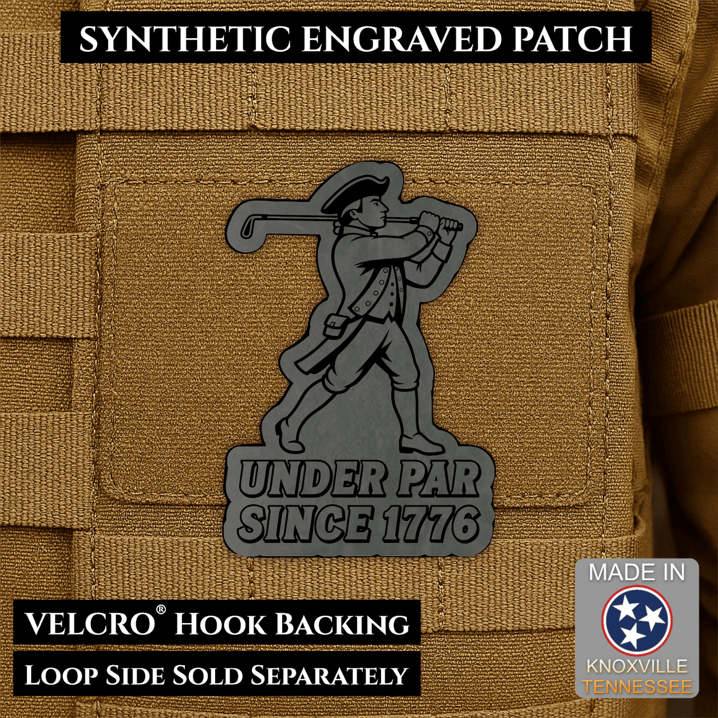 Under Par Since 1776, America 250 Funny Morale Patch 2"x3" Hook & Loop | Made in USA - LoneStar Adhesive