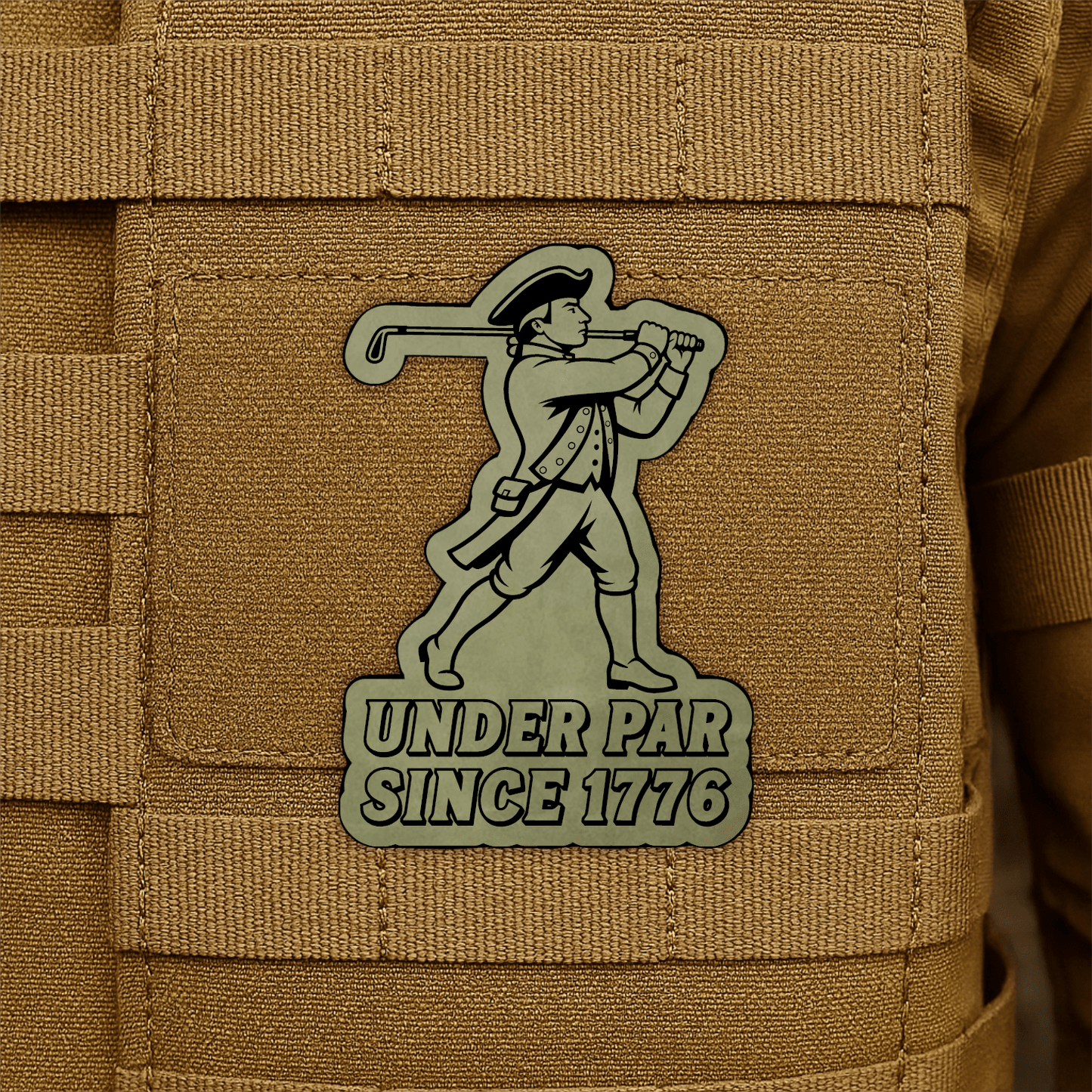 Under Par Since 1776, America 250 Funny Morale Patch 2"x3" Hook & Loop | Made in USA - LoneStar Adhesive