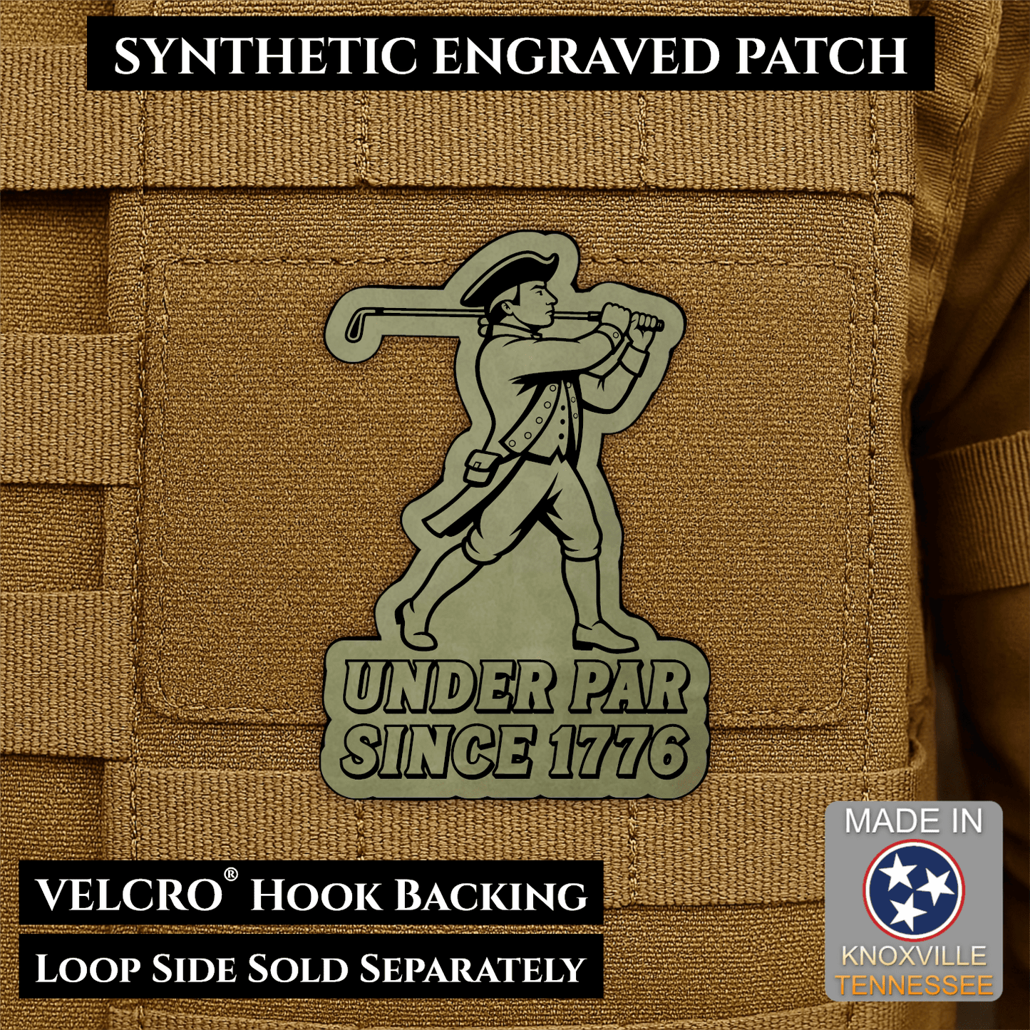 Under Par Since 1776, America 250 Funny Morale Patch 2"x3" Hook & Loop | Made in USA - LoneStar Adhesive
