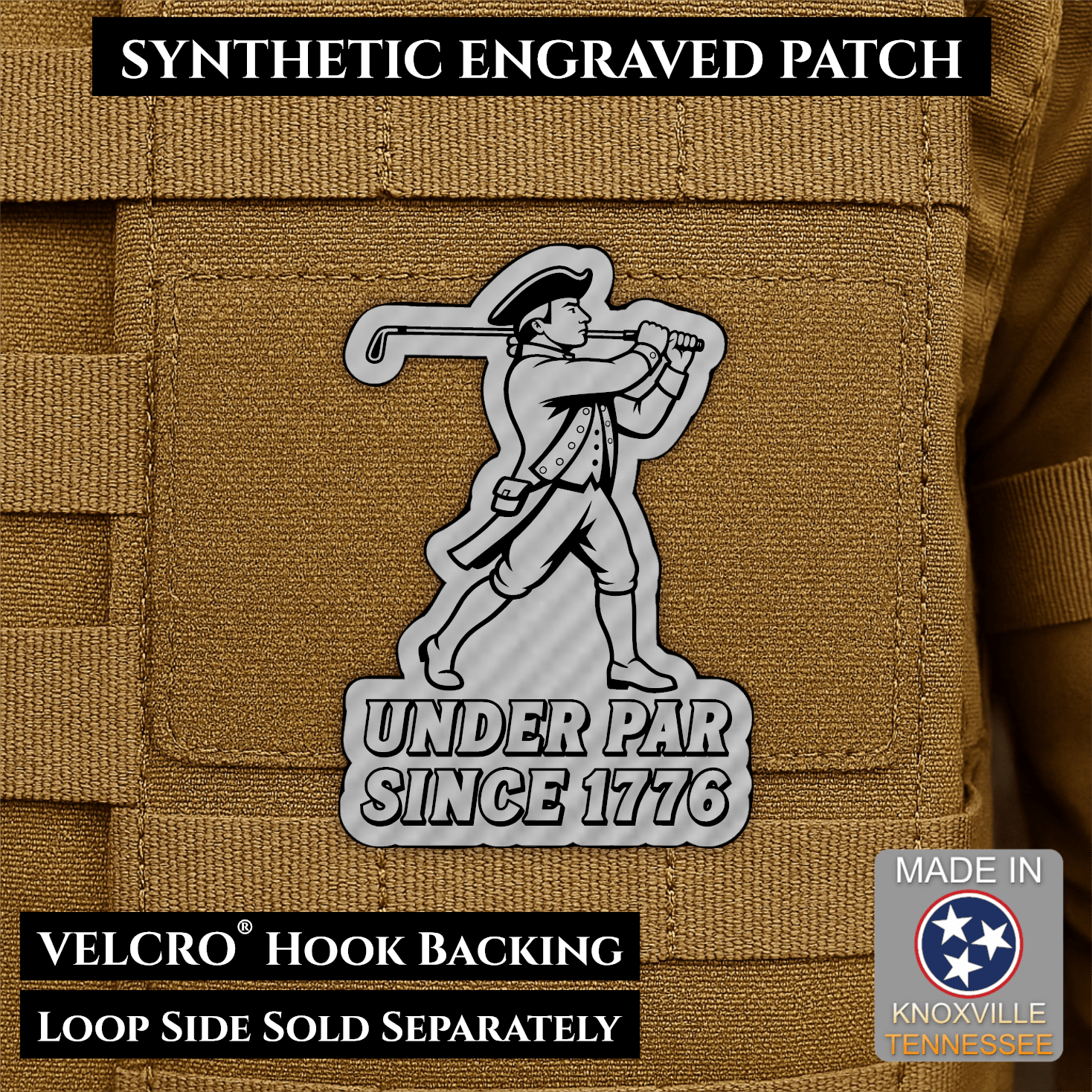 Under Par Since 1776, America 250 Funny Morale Patch 2"x3" Hook & Loop | Made in USA - LoneStar Adhesive