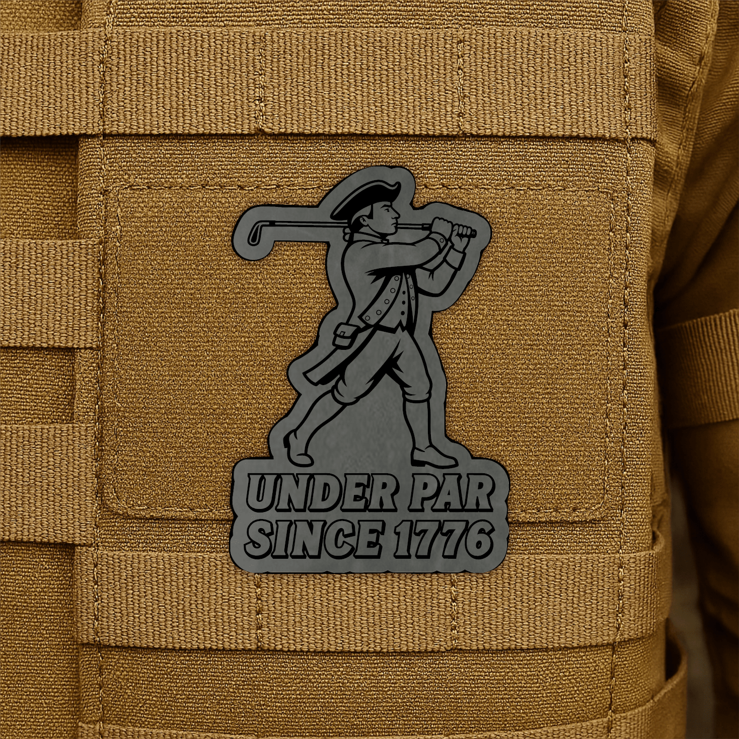 Under Par Since 1776, America 250 Funny Morale Patch 2"x3" Hook & Loop | Made in USA - LoneStar Adhesive