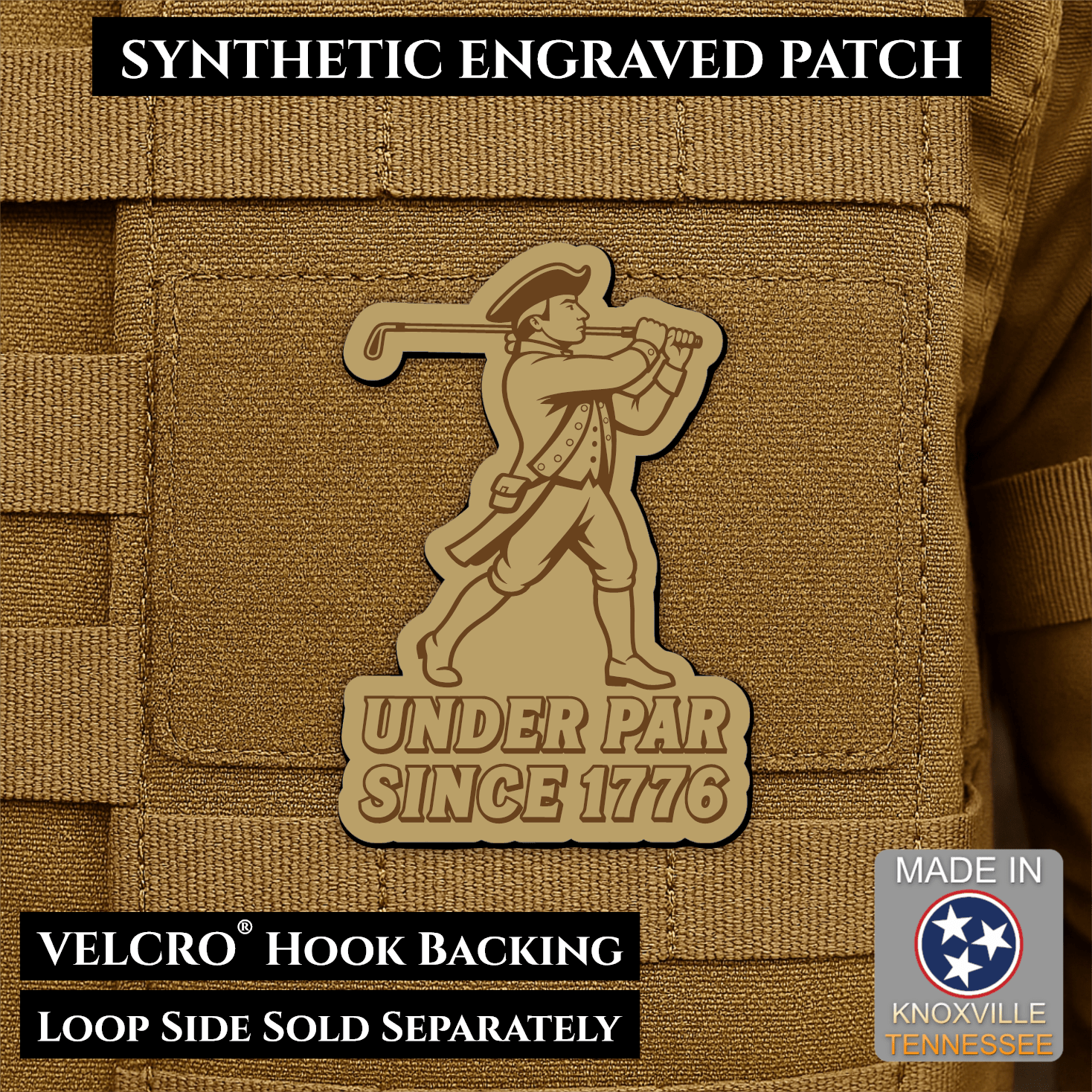 Under Par Since 1776, America 250 Funny Morale Patch 2"x3" Hook & Loop | Made in USA - LoneStar Adhesive