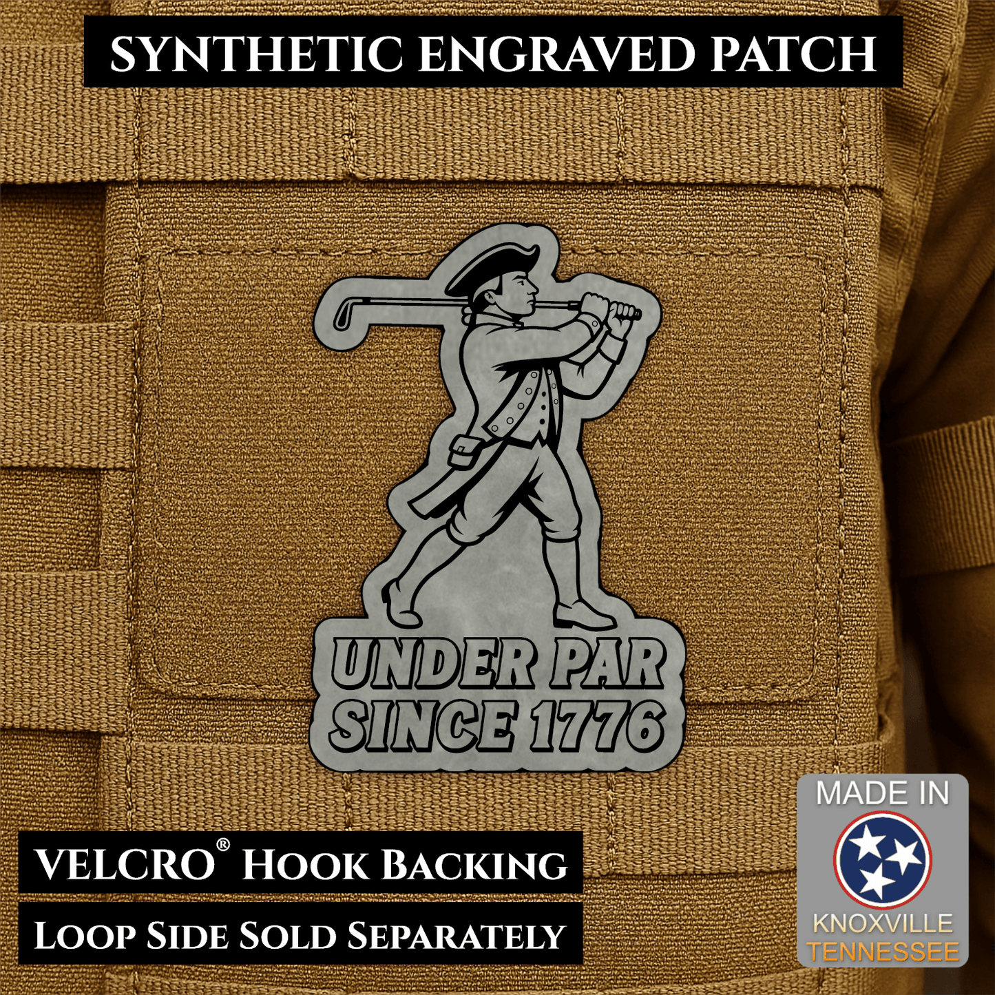 Under Par Since 1776, America 250 Funny Morale Patch 2"x3" Hook & Loop | Made in USA - LoneStar Adhesive