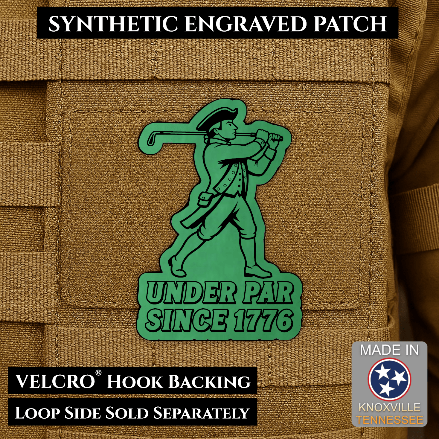 Under Par Since 1776, America 250 Funny Morale Patch 2"x3" Hook & Loop | Made in USA - LoneStar Adhesive