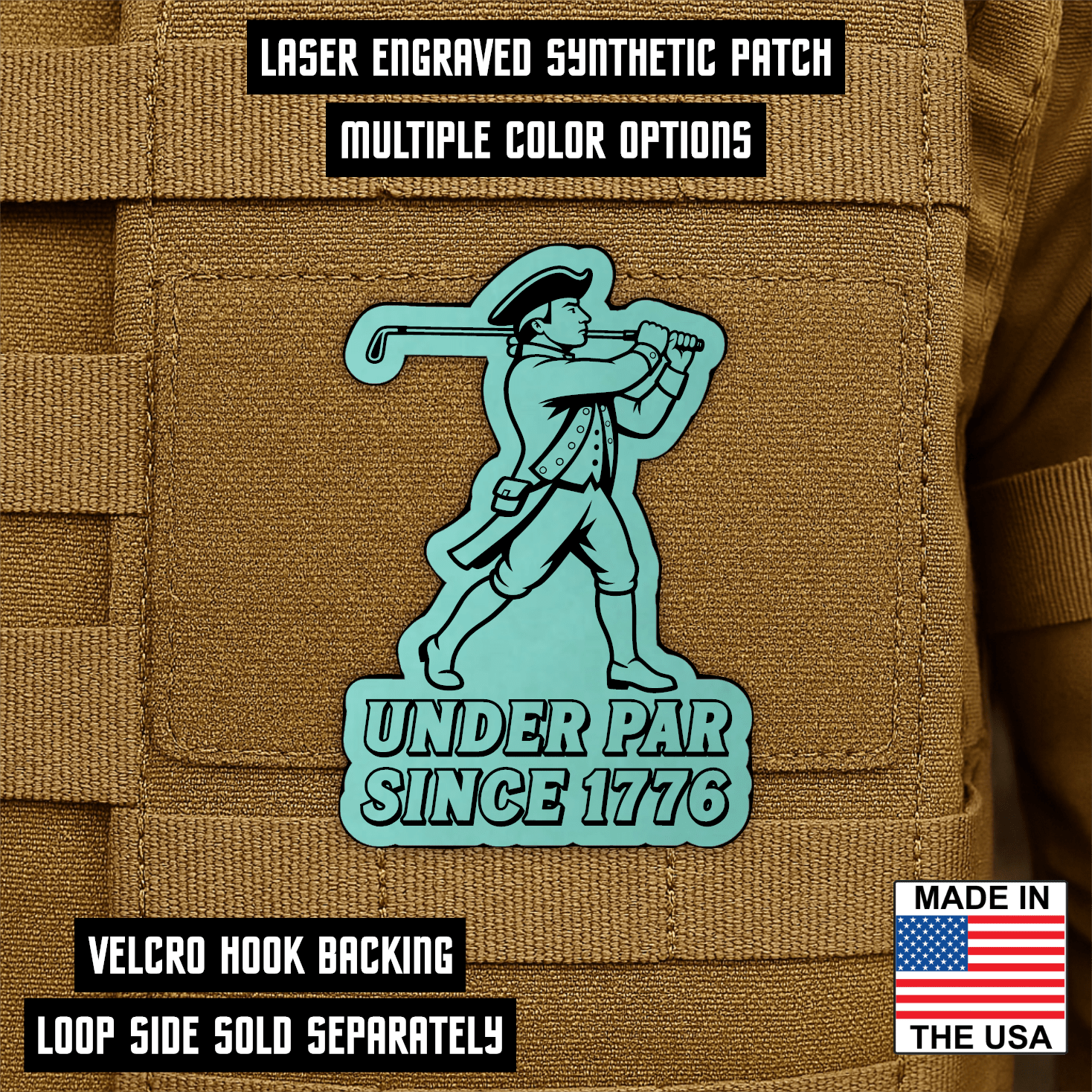 Under Par Since 1776, America 250 Funny Morale Patch 2"x3" Hook & Loop | Made in USA - LoneStar Adhesive