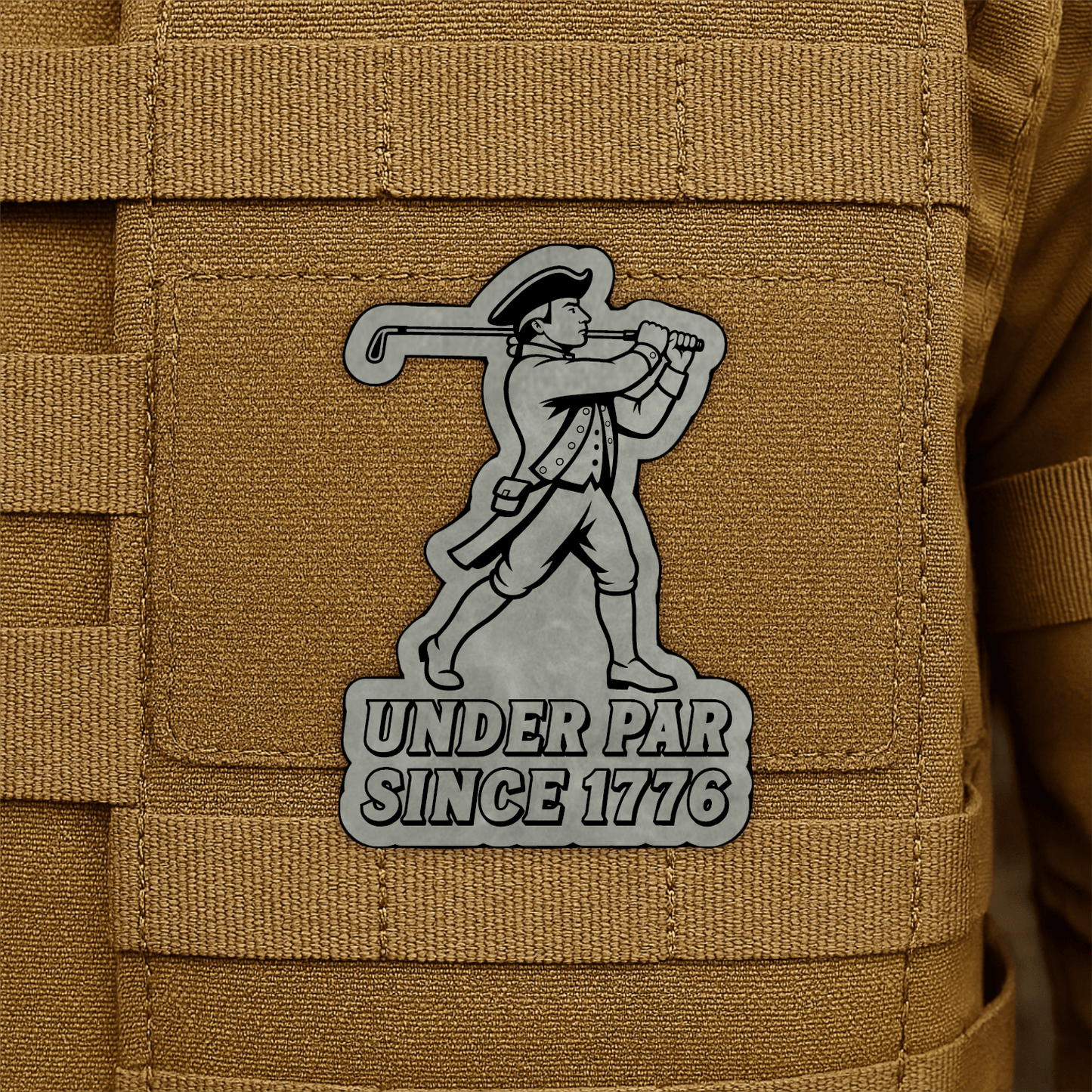 Under Par Since 1776, America 250 Funny Morale Patch 2"x3" Hook & Loop | Made in USA - LoneStar Adhesive