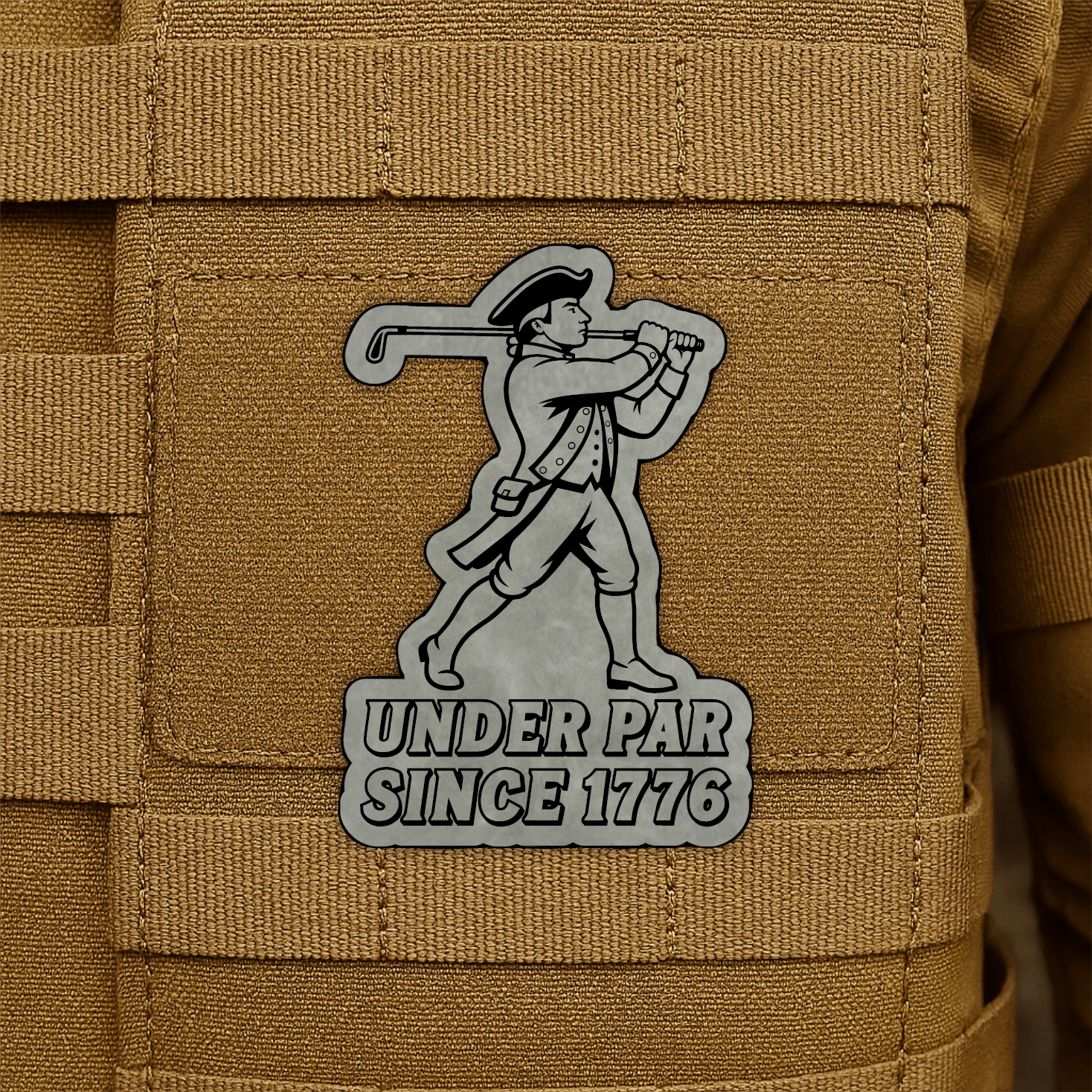 Under Par Since 1776, America 250 Funny Morale Patch 2"x3" Hook & Loop | Made in USA - LoneStar Adhesive