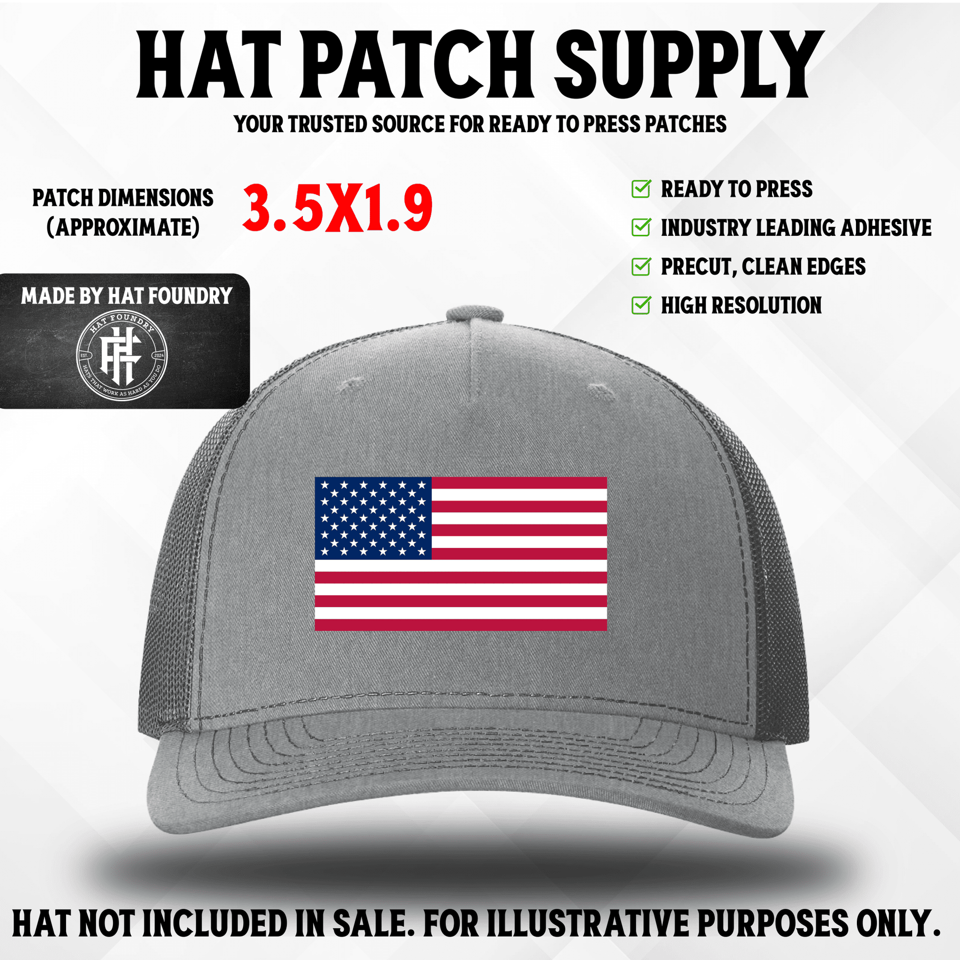 US Flag Full Color Hat Patch - LoneStar Adhesive