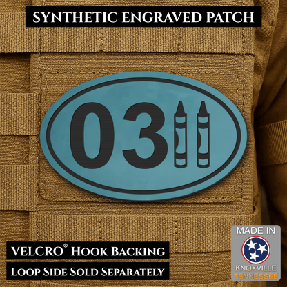 Front design and hook backing of USMC 0311 Marine Infantry Crayon patch in topaz blue