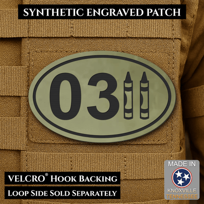 Front design and hook backing of USMC 0311 Marine Infantry Crayon patch in olive green