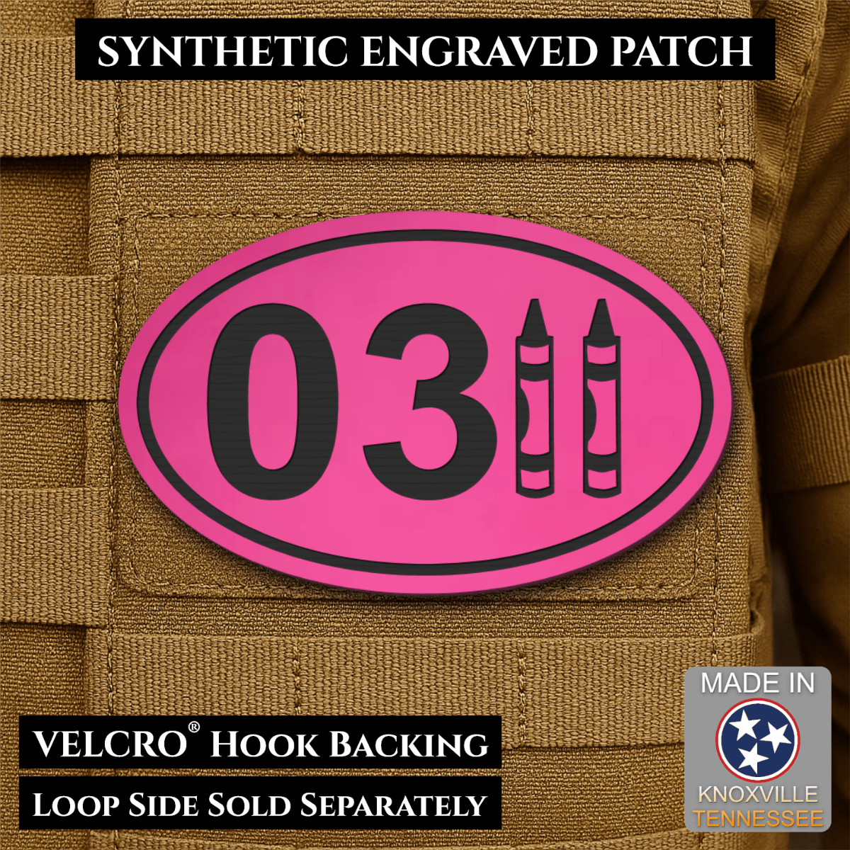Front design and hook backing of USMC 0311 Marine Infantry Crayon patch in pink