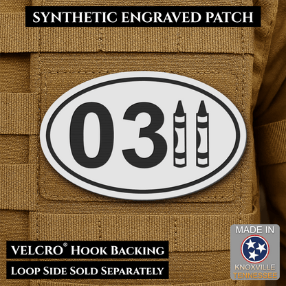 Front design and hook backing of USMC 0311 Marine Infantry Crayon patch in white