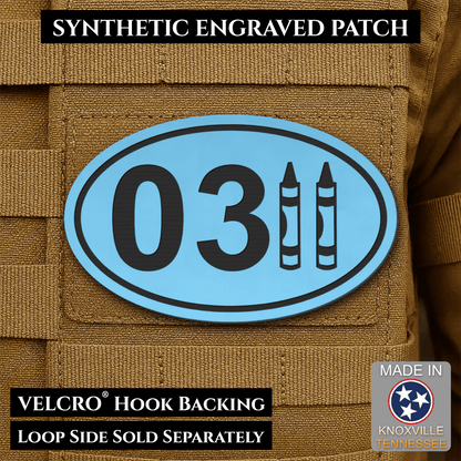 Front design and hook backing of USMC 0311 Marine Infantry Crayon patch in sky blue