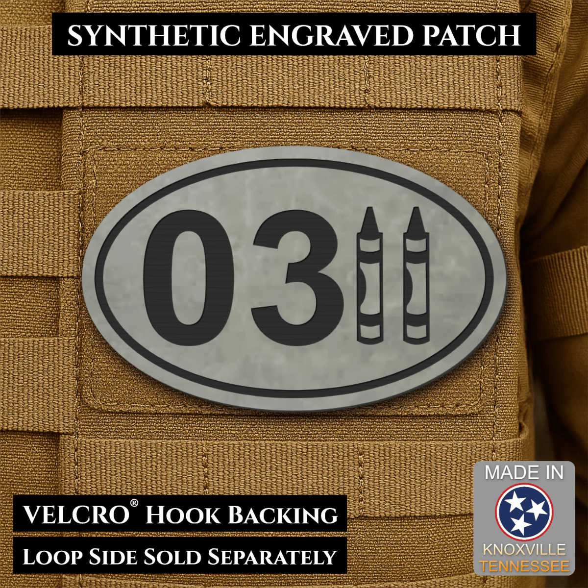 Front design and hook backing of USMC 0311 Marine Infantry Crayon patch in flint gray