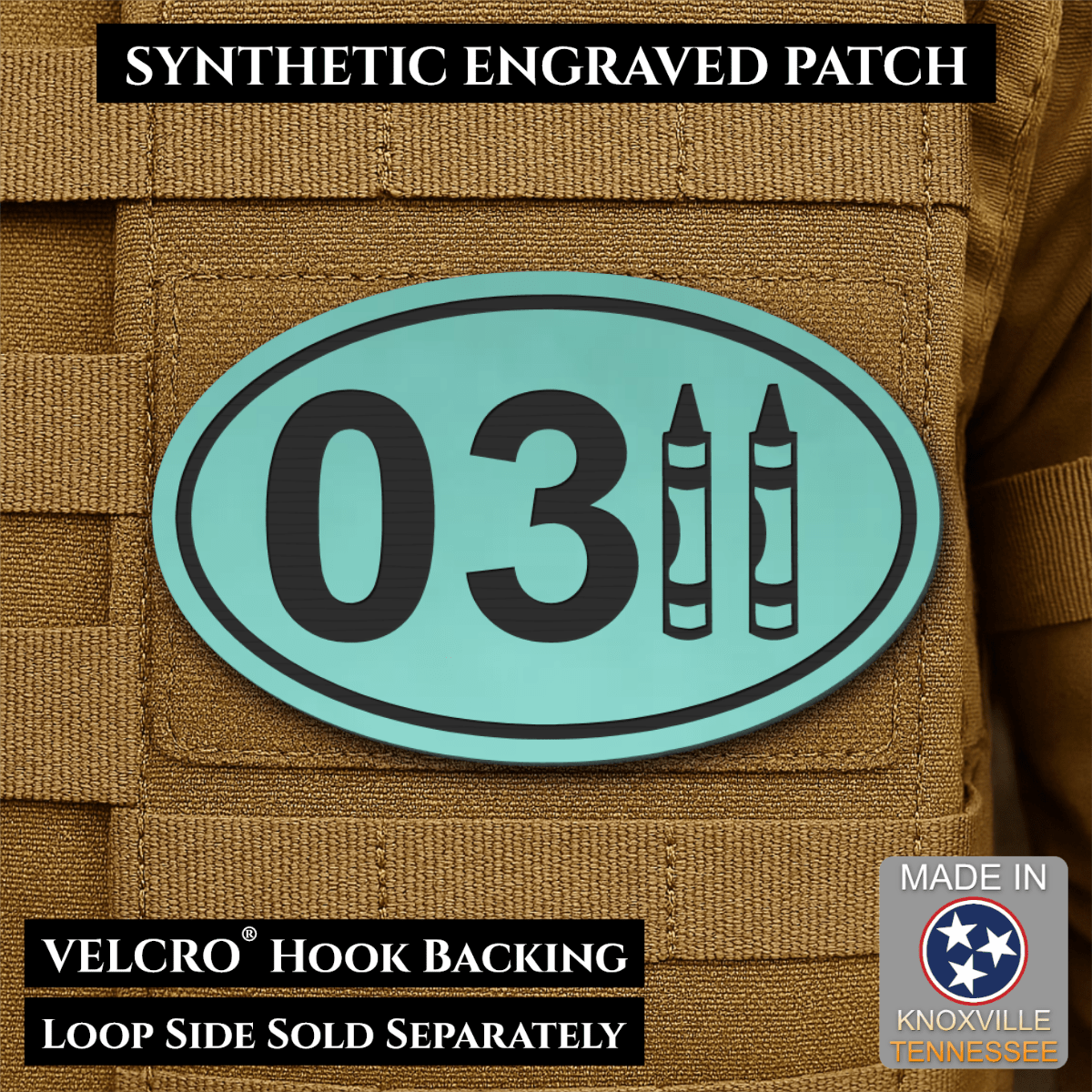 Front design and hook backing of USMC 0311 Marine Infantry Crayon patch in seafoam