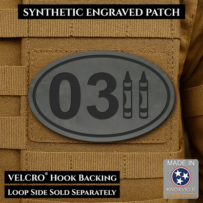 Front design and hook backing of USMC 0311 Marine Infantry Crayon patch in charcoal gray