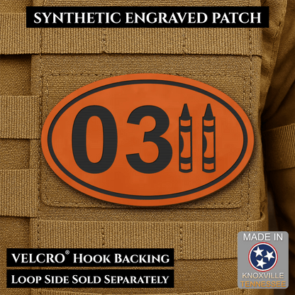 Front design and hook backing of USMC 0311 Marine Infantry Crayon patch in orange