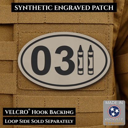 Front design and hook backing of USMC 0311 Marine Infantry Crayon patch in sand (light tan)